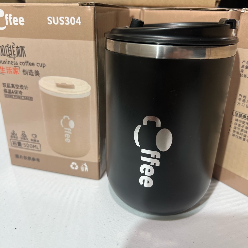 Black Coffee Cup with Stainless Steel Lid